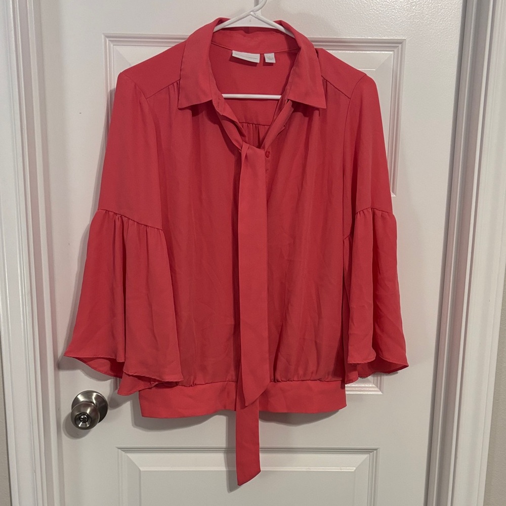 New York & Company Coral Blouse with Flowing Sleeves